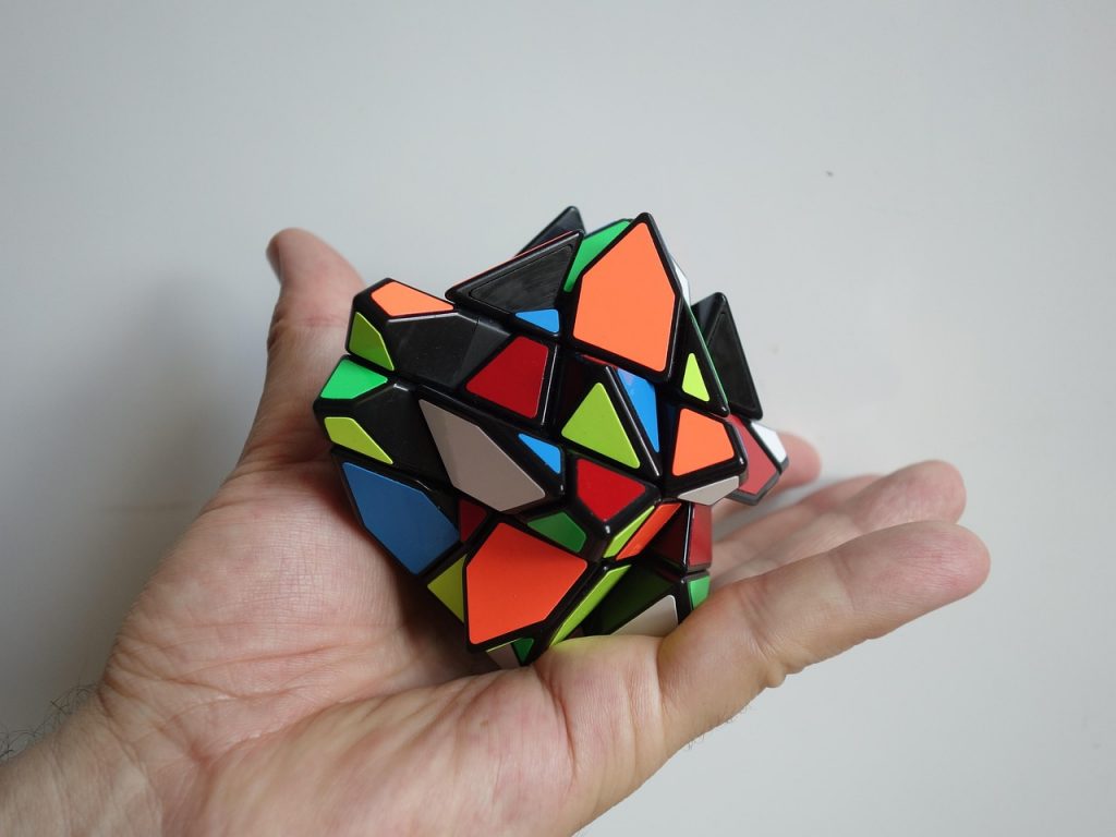 magic cube, mixed up, hand, puzzle, toy, denksport, multicoloured, dice, difficult, patience, difficult, difficult, difficult, difficult, difficult
